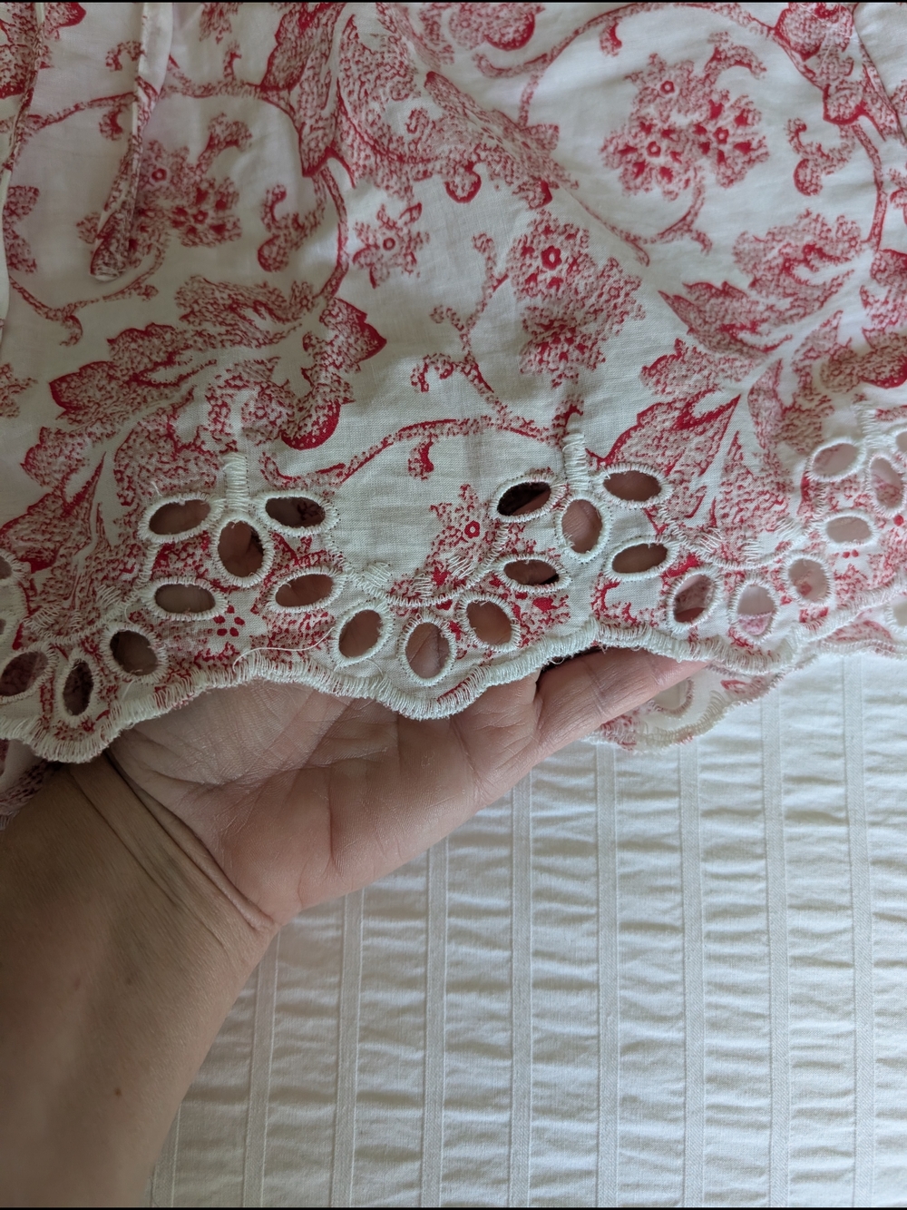 Rachel Ashwell Shabby Chic Floral Eyelet-Trim Cotton Sleep Set - Red, Medium - Picture 4 of 5